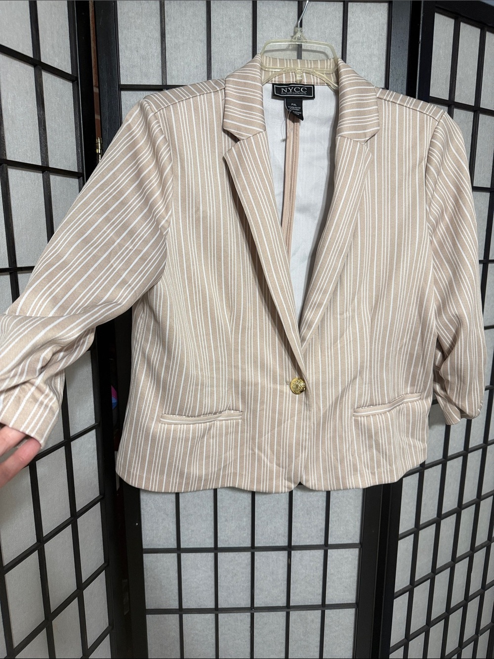 New York & Company Beige and White Striped Blazer